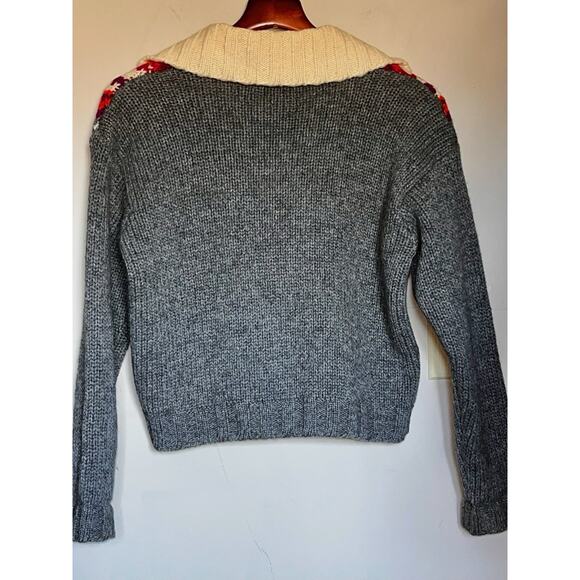 VINTAGE EXPRESS TRICOT ZIP CARDIGAN SWEATER GRAY MULTI NORDIC KNIT WOOL S SMALL - Picture 2 of 3